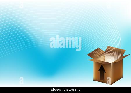 Brauner Kasten Lieferung Hintergrund mit Blauer Energiewellen. Stock Vektor