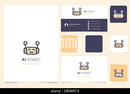Logo des AI-Roboters mit editierbarem Slogan. Branding-Buch und Visitenkartenvorlage. Stock Vektor