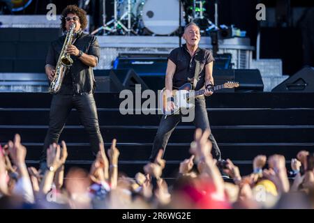 Landgraaf, Niederlande. 11. Juni 2023. LANDGRAAF - Bruce Springsteen während seines Konzerts am MegaLand-Standort. Das Konzert ist Teil der Stadiontour, mit der „The Boss“ durch Europa reist. ANP MARCEL VAN HOORN niederlande Out - belgien Out Credit: ANP/Alamy Live News Stockfoto