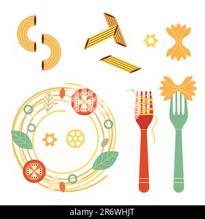 Italienische Pasta und Makkaroni Food Flat Icons Stock Vektor