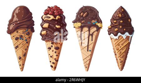 Schokoladeneis-Cremes-Zeichentrickfilme-Set. Stock Vektor