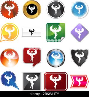 Ein Satz von 16 Symbolschaltflächen in verschiedenen Formen und Farben – Chiropraktisches Symbol. Stock Vektor
