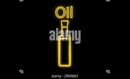 Leuchtende Neonlinie Flasche mit Olivenöl-Symbol isoliert auf schwarzem Hintergrund. Kanne mit Olivenöl-Symbol. Vektor. Stock Vektor