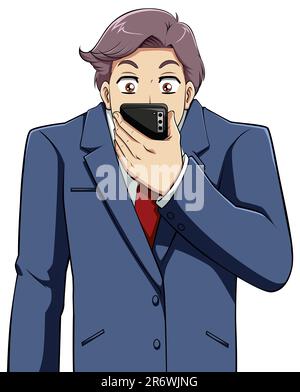 Geschäftsmann mit Smartphone auf Weiß Stock Vektor