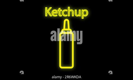 Ketchup auf schwarzem Hintergrund, Vektordarstellung. Neonschild mit der Inschrift Ketchup. Neongelb. Ungewöhnliche Schilder für ein Café, ein Restaurant. Dekor Stock Vektor