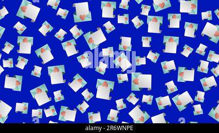 Endlos nahtlose Muster wunderschöner festlicher Liebe fröhliche zarte Herzen in Umschlägen auf blauem Hintergrund. Vektordarstellung. Stock Vektor