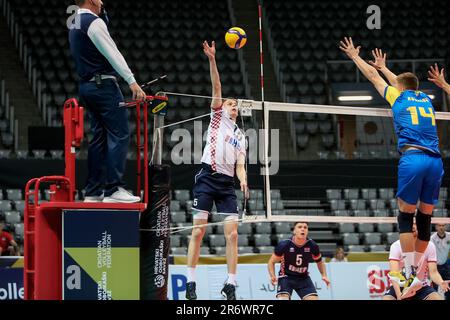 Zadar, Kroatien. 11. Juni 2023. Sven Jakopec von Kroatien während des CEV Volleyball-Spiels der europäischen Goldenen Liga 2023 Gruppe B zwischen Kroatien und der Ukraine in der Kresimir Cosic Sports Hall in Zadar, Kroatien, am 11. Juni 2023. Foto: Sime Zelic/PIXSELL Credit: Pixsell/Alamy Live News Stockfoto