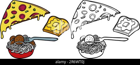 Italienische Speisen auf weißem Hintergrund - sowohl farbige als auch schwarz/weiße Versionen. Stock Vektor