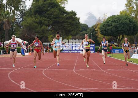 Palermo, Italien. 11. Juni 2023. 100m Women Finsh während Campionato Italiano Assoluto di Societa, Italian Athletics in Palermo, Italien, Juni 11 2023 Kredit: Independent Photo Agency/Alamy Live News Stockfoto