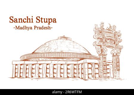 Illustration von Sanchi Stupa, einem buddhistischen Unternehmen im Raisen-Bezirk des Bundesstaates Madhya Pradesh, Indien Stock Vektor