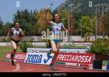 Palermo, Italien. 11. Juni 2023. MANGIONE Alice (ATL. BRESCIA 1950) 4x400 Staffelfrauen während Campionato Italiano Assoluto di Societa, Italienische Leichtathletik in Palermo, Italien, Juni 11 2023 Kredit: Independent Photo Agency/Alamy Live News Stockfoto