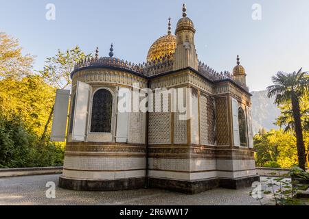 Maurischer Kiosk auf dem Gelände des Palastes Linderhof, Freistaat Bayern. Stockfoto