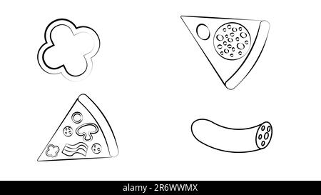 Pizzeria Oder Pizza Restaurant Icons Black & White Thin Line Set Big. Stock Vektor