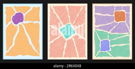 Eine Reihe abstrakter Kompositionen im Retro-Stil. Illustration für Drucke, Innenräume, Poster, Poster und kreatives Design Stock Vektor