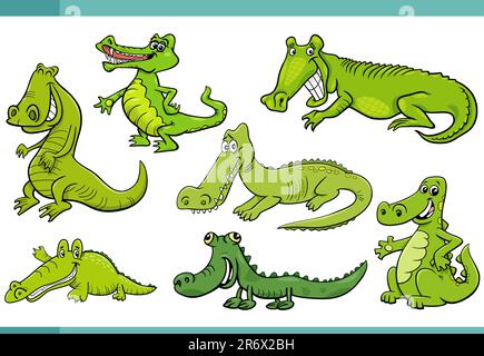 Zeichentrickfilm mit lustigen Krokodilen Comic-Tierfiguren Stock Vektor