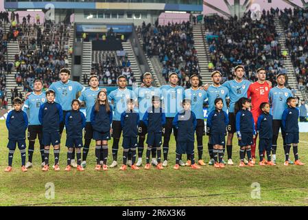 Uruguay-Team vor dem Finale der FIFA-Weltmeisterschaft U20 Uruguay U20 gegen Italien U20 im La Plata Stadium, Tolosa, Argentinien. 11. Juni 2023. (Foto von Mateo Occhi/News Images) in Tolosa, Argentinien, 1/31/2021. (Foto: Mateo Occhi/News Images/Sipa USA) Guthaben: SIPA USA/Alamy Live News Stockfoto