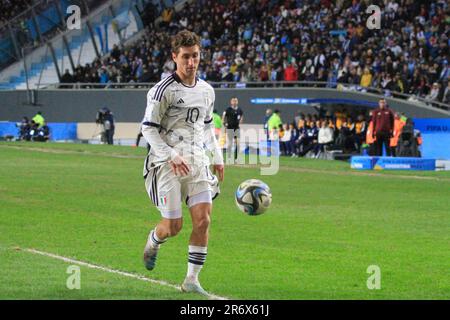 La Plata, Argentinien. 11. Juni 2023. Tommaso Baldanzi aus Italien, während des Spiels zwischen Uruguay und Italien zur FIFA U-20-Weltmeisterschaft Argentinien 2023, am 11. Juni im Ciudad de La Plata Stadion in La Plata, Argentinien. Foto: Pool Pelaez Burga/DiaEsportivo/DiaEsportivo/Alamy Live News Kredit: DiaEsportivo/Alamy Live News Stockfoto