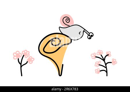 Schnecke, Blume, Beeren und Pilze. Farbenfrohe Vektordarstellung für Postkartendesign, Poster, Einladung, Bekleidung. Isolierte Symbole, Aufkleber Stock Vektor