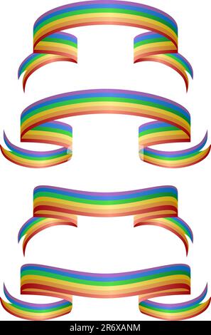 Set mit 4 Regenbogen-Bannern/-Bändern. Stock Vektor