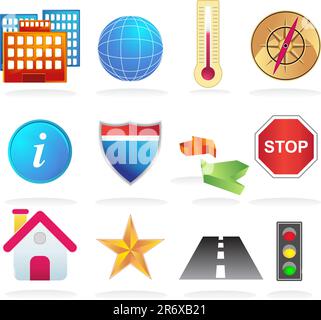 Automobile Themen Set von Icons auf eine bunte geschälte Rand-Aufkleber. Stock Vektor
