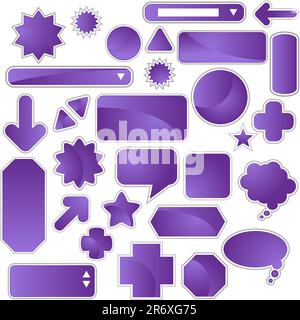 Set aus mehreren Weblabels und Symbolen – violett. Stock Vektor