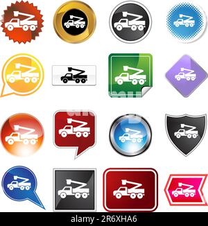 Kran heben LKW-Icon-Set isoliert auf einem weißen Hintergrund. Stock Vektor