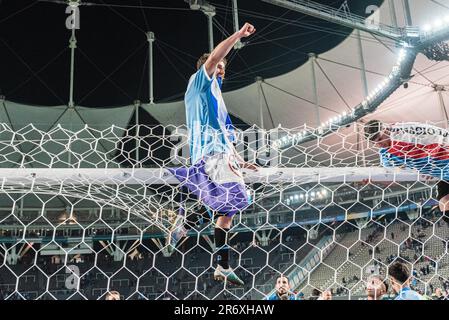 Spieler in Uruguay nach dem Finale der FIFA U20-Weltmeisterschaft Uruguay U20 gegen Italien U20 im La Plata Stadium, Tolosa, Argentinien, 11. Juni 2023 (Foto: Mateo Occhi/News Images) Stockfoto