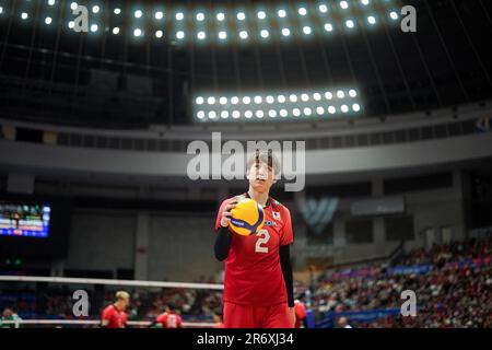 Nippongaishi Hall, Aichi, Japan. 10. Juni 2023. Taishi Onodera (JPN), 10. JUNI 2023 - Volleyball : FIVB Volleyball Nations League 2023 Männer-Vorrunde zwischen Japan und Bulgarien in der Nippongaishi Hall, Aichi, Japan. Kredit: AFLO SPORT/Alamy Live News Stockfoto