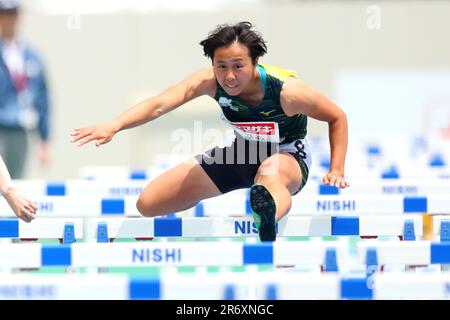 Akita Athletics Stadium, Akita, Japan. 10. Juni 2023. Kokoro Atsuta, 10. JUNI 2023 - Athletics : The 107. Japan Track & Field National Championships Combined Events Women's Heptathlon - 100m Hürden im Akita Athletics Stadium, Akita, Japan. Kredit: Naoki Nishimura/AFLO SPORT/Alamy Live News Stockfoto