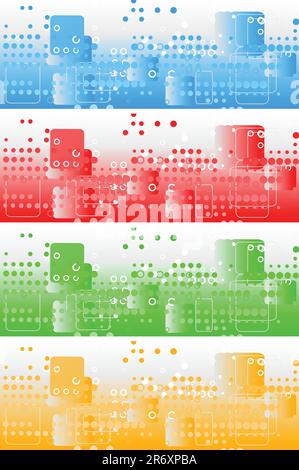 Satz von vier bunten Fahnen: Quadrate und Kreise Stock Vektor