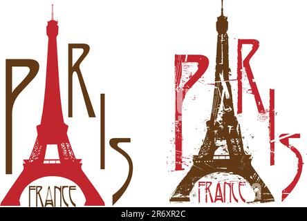 Paris-Schild mit Eiffel Turm als Buchstabe A. Grunge und Versionen zu reinigen Stock Vektor