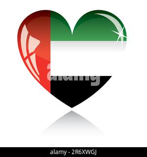 Vektorherz mit Flaggenstruktur der Vereinigten arabischen emirate isoliert auf weißem Hintergrund. Stock Vektor