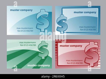 Vier Visitenkartenvorlagen mit Dollarsymbol Stock Vektor