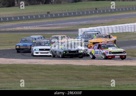 Winton, Australien, 11. Juni 2023. Gulf Western Oil Touring Car Masters Rennen 3 erste Runde bei der Shannons SpeedSeries 2023 - Runde 4 auf dem Winton Motor Raceway am 11. Juni 2023 in Winton, Australien. Kredit: Santanu Banik/Speed Media/Alamy Live News Stockfoto