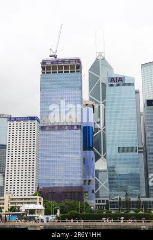 Neue Wolkenkratzer werden in Admiralty, Hongkong, gebaut. Stockfoto