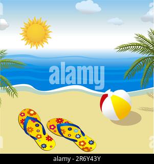 Sommerlandschaft mit Sonne und Strand Stock Vektor