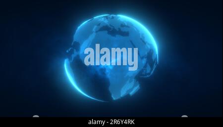 Abstrakter blauer Planet Erde mit futuristischen High-Tech-Partikeln strahlend magische Energie, abstrakter Hintergrund. Stockfoto