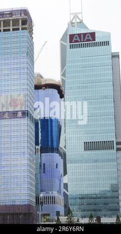 Neue Wolkenkratzer werden in Admiralty, Hongkong, gebaut. Stockfoto