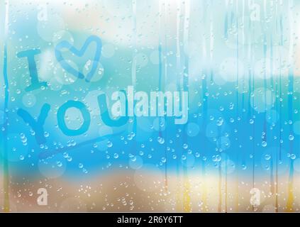 Ich liebe dich, Text im Fenster "Kondensation" nach Regen Stock Vektor