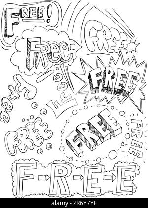 Ein Bild mit das Wort frei in einer Vielzahl von Stilen. Stock Vektor