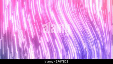 Abstrakte violette, mehrfarbige, leuchtende Linien Streifen aus leuchtenden Punkten und Energieppartikeln abstrakten Disco-Hintergrund. Stockfoto