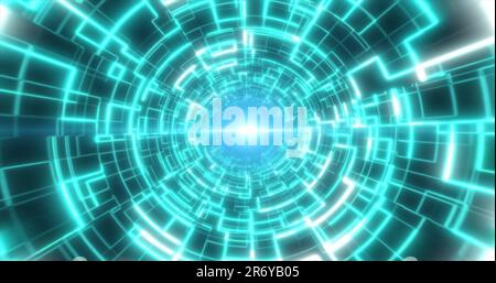 Abstrakter grün leuchtender Neon-Laser-Tunnel futuristische Hightech mit Energielinien, abstrakter Hintergrund. Stockfoto