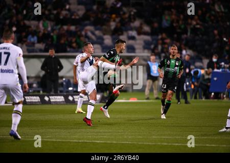 GEELONG, AUSTRALIEN - 20. NOVEMBER mv6during das A-League-Fußballspiel der Runde 1 zwischen dem Western United FC und dem Melbourne Victory FC am 20. November 2021 im GMHBA Stadium in Geelong, Australien. Stockfoto