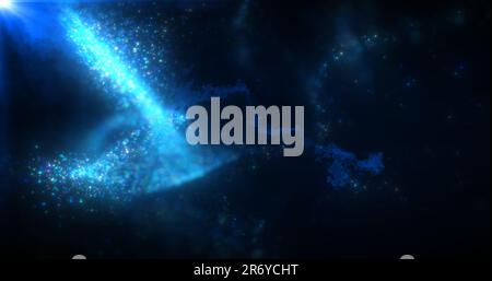 Abstrakter Hintergrund von blauen Energie-magischen Wellen, die vom Wind mit dem Effekt von Schein und Unschärfe-Bokeh fliegen. Stockfoto