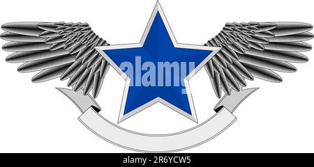 Blauer Stern mit Flügeln und heraldischen Elementen, isolierte Vektordarstellungen Stock Vektor