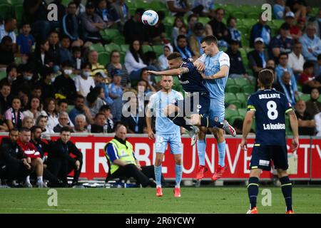 MELBOURNE, AUSTRALIEN - 18. DEZEMBER: Während des A-League-Fußballspiels der 5. Runde zwischen dem Melbourne City FC und Melbourne Victory im AAMI Park am 18. Dezember 2021 in Melbourne, Australien. Stockfoto