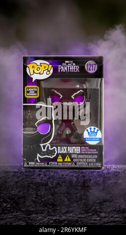 Eine Funko-Pop-Figur des Black Panther-Charakters Stockfoto