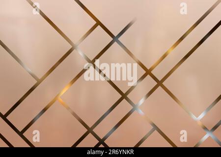 Vorderansicht von sandgestrahltem oder mattiertem Glas mit transparentem, dekorativem Muster, gedämpfte Hintergrundbeleuchtung. Abstrakter geometrischer Hintergrund, Kopierbereich. Stockfoto