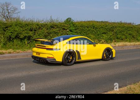 2021 Yellow Porsche 911 GT3 T 510 Start/Stop Car Coupe Benzin 3996 cm3; Classic & Performance Motor Show im Hoghton Tower; Supercar Showtime Juni 2023 Stockfoto