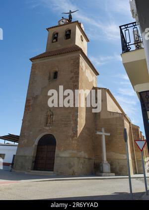 Solana de los Barros, Spanien - 29. September 2021: Pfarrkirche Santa Maria Magdalena, Solana de los Barros, Badajoz, Extremadura, Spanien Stockfoto